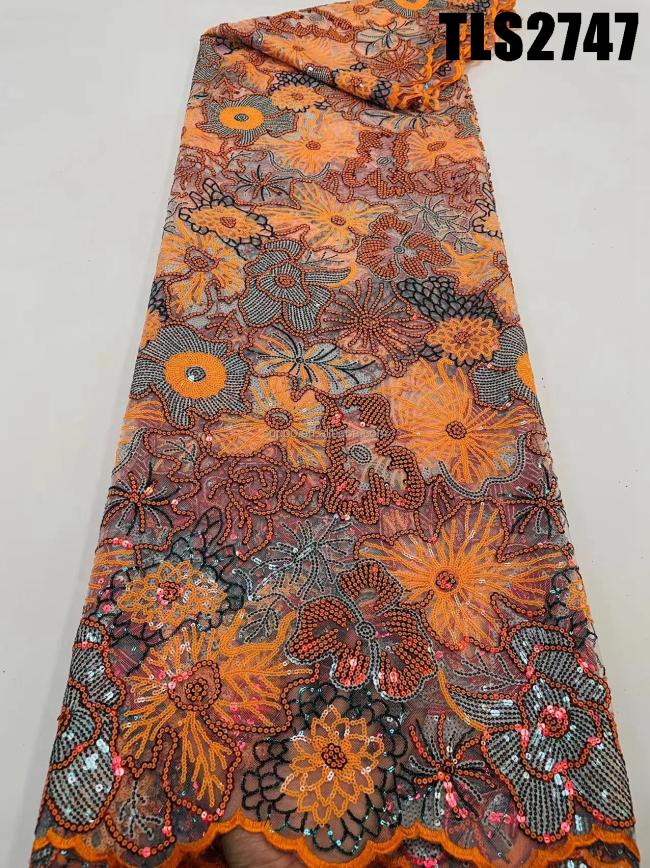 2023 High Quality Friendly lace with sequins fabric selling for african market
