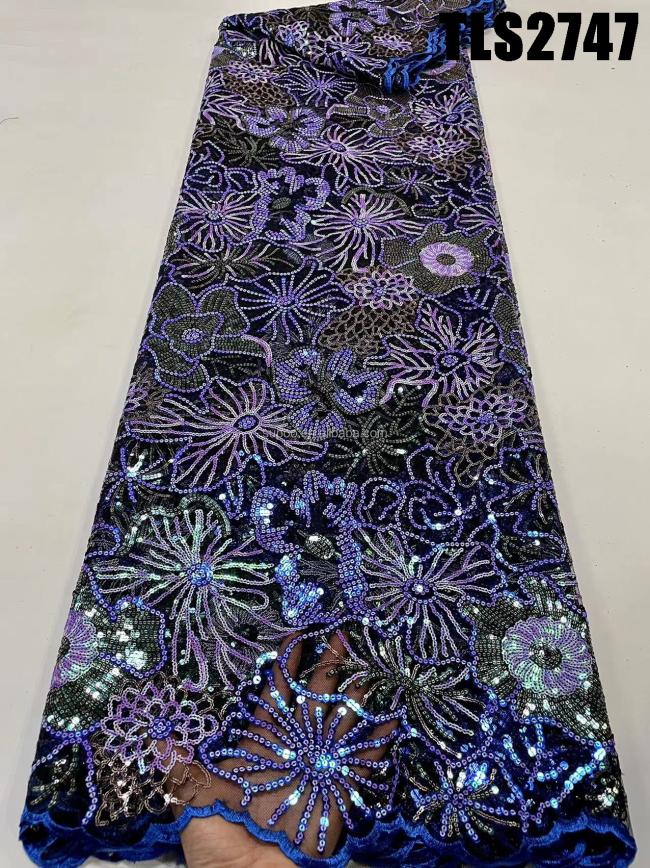 2023 High Quality Friendly lace with sequins fabric selling for african market