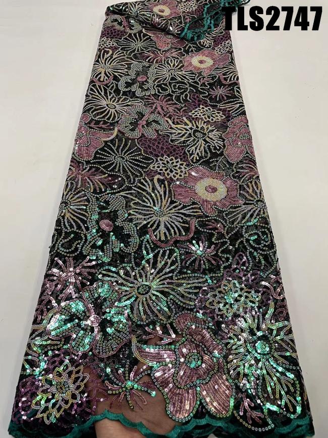 2023 High Quality Friendly lace with sequins fabric selling for african market