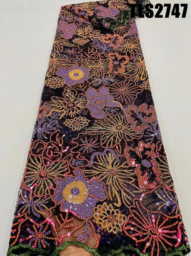 2023 High Quality Friendly lace with sequins fabric selling for african market