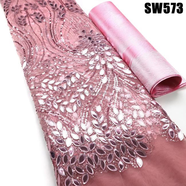 top-end Handmade embroidery beaded bridal lace with sequins fabric selling for African market