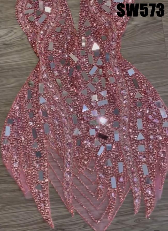 top-end Handmade embroidery beaded bridal lace with sequins fabric selling for African market