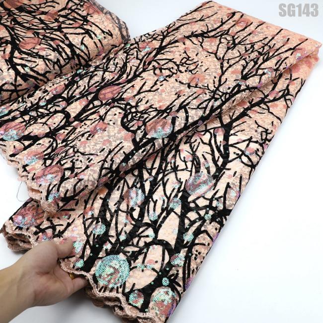 New arrival Unique shiny flocking velvet lace with sequins Senegal dress Ghana fabric african lace wedding dress abaya fabric