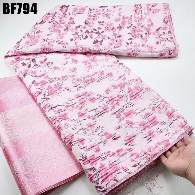 2023 Baby Pink African Brocade Fabric Jacquard Damask Design Brocade Jacquard Fabric High Quality For Party Wedding Dress