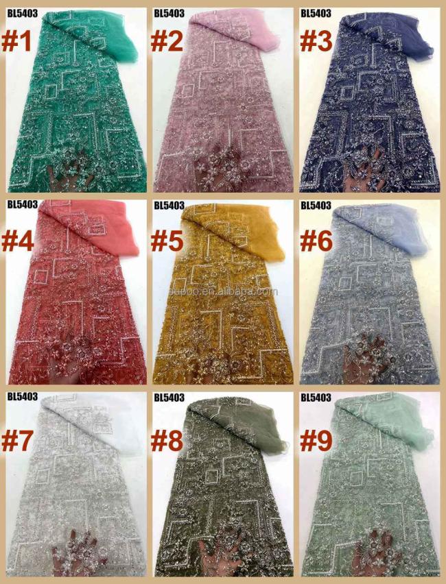 women party dress heavy Handmade embroidery beaded bridal lace fabric white beaded lace fabric for wedding evening dress