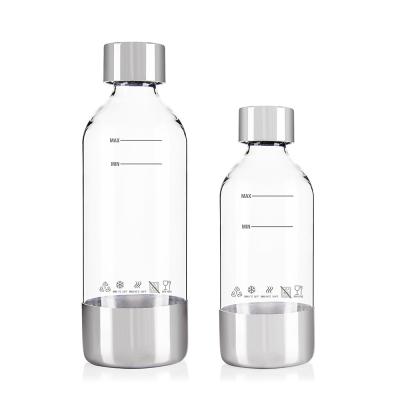China Refillable Clear Soda Maker Bottle With Stainless Steel Cap And Base for sale