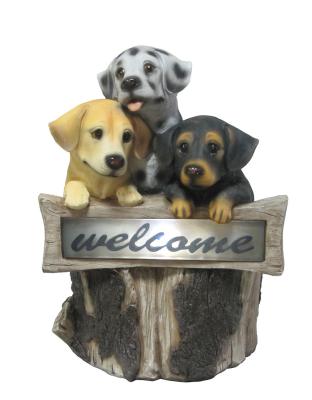 China Hand Cast 3 Puppies Welcome Garden Solar Light for Backyard OEM Acceptable for sale