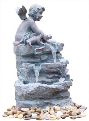 China Angel On Rock Waterfall Resin Garden Fountains with LED Light Anchor Falls Cascading for sale