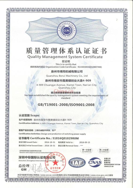 ISO9001:2008 - Quanzhou Bo Rui Machinery Co., Ltd.