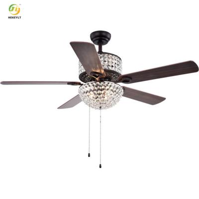 China Remote Control Crystal Ceiling Fan Chandelier 5 Blades For Modern Bedroom for sale