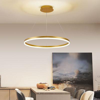 China Sala moderna acrílica de alumínio do diodo emissor de luz Ring Chandelier Lighting For Dining do teto à venda
