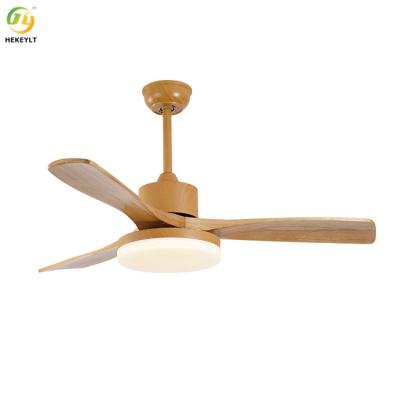 China 50W LED Smart Wood Blade Ceiling Fan Light With Remote Control for sale