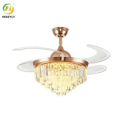 China 42 Inch LED Smart Crystal Rose Gold Ceiling Fan Light With Remote Control for sale