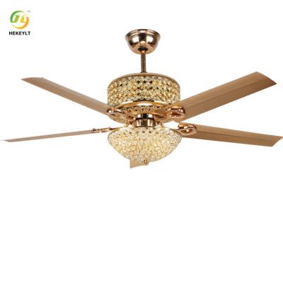 China 4 Blades LED Crystal Metal Gold / Black Ceiling Fan Light With Remote Control 52 Inch for sale