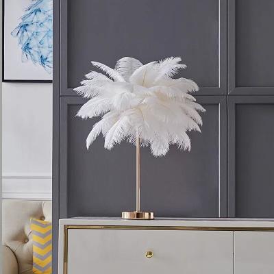 China USB Charging Dimmable Decorative Table Lamp White Feather Table Lamp for sale