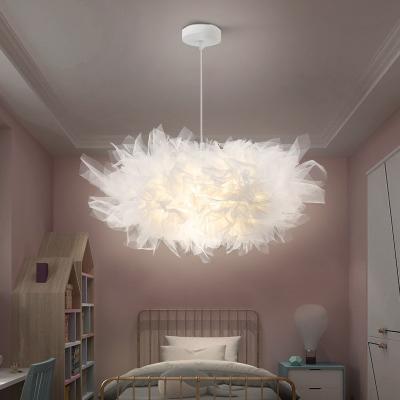 China Modern Nordic Creative White Yarn LED Chandelier Simple White Cloud Pendant Light For Bedroom for sale