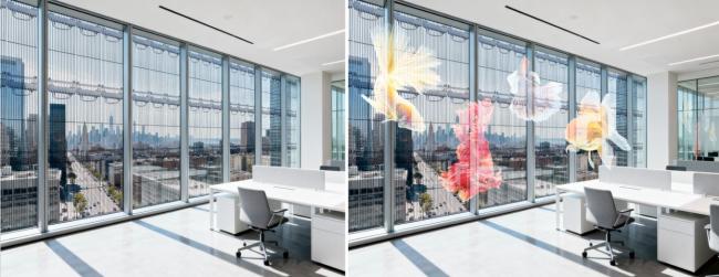Outdoor grille screen displaying dynamic content in daylight