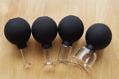 China 4 Pieces Black Glass Face Cupping Therapy Set Silicone Vacuum Facial Massage Cups Anti Cellulite Lymphatic Sets for sale