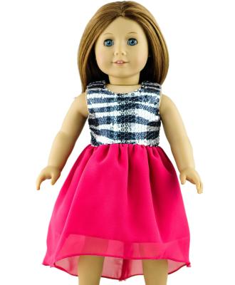 China Zebra Stripe Paillette Peach Red Voile Doll Dress , 18 inch Doll Outfits for sale