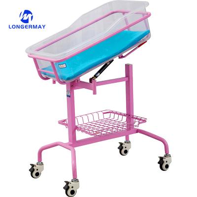 China Casters Single Function Metal Baby Medical Bed Plastic Newborn Pediatric Bed Manual Babies Children Hospital Crib for sale