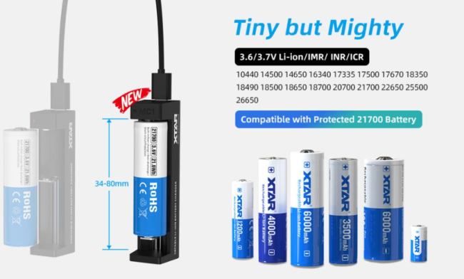 XTAR MC1 Battery Compatibility Chart