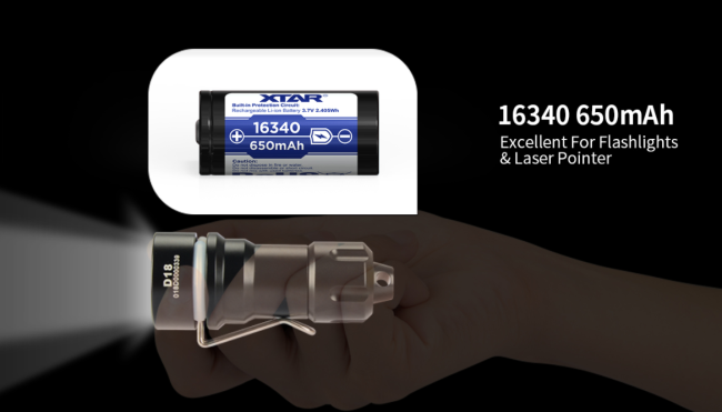 XTAR 16340 650mAh Rechargeable Battery