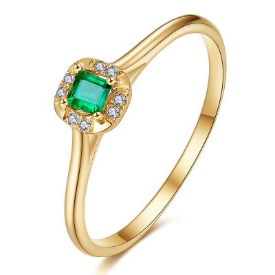 中国 正方形の切口のエメラルドのダイヤモンド指輪のイエロー・ゴールドの自然なエメラルドおよびダイヤモンド 販売のため