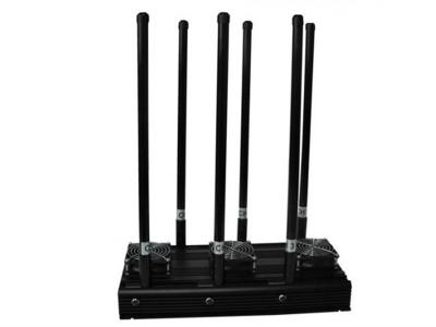 China 6 High Gain Antennas Black Cell Phone Signal Jammer With 2 Cooling Fans , CE SGS for sale