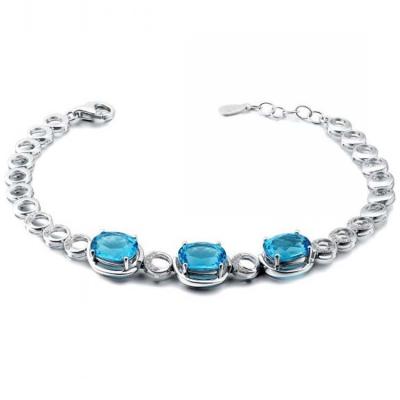 China Fashion Jewelry Created Blue Topaz Cubic Zircon 925 Silver Link Chain Bracelet (H01) for sale