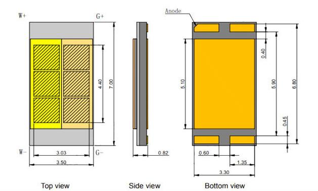 High Power LED 30W Chip technical diagram and specifications