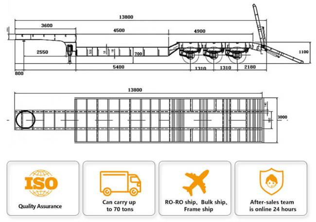 Heavy Duty 60 Tons Gooseneck Drop Deck Semi-Trailer / Low Bed Trailer for Sale