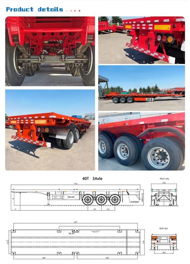 Factory Direct Sales 3 Axles 14m 40FT Flatbed Low Bed Semi Trailer at Lowest Price