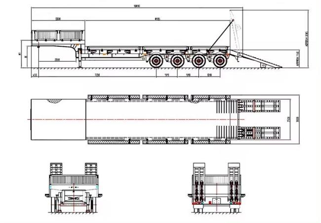 Factory 3 Axle 70 Ton 40 FT 40 Ton Loader Extendable Hydraulic Used Lowbed Truck Lowboy Low Bed Semi Trailer for Sale
