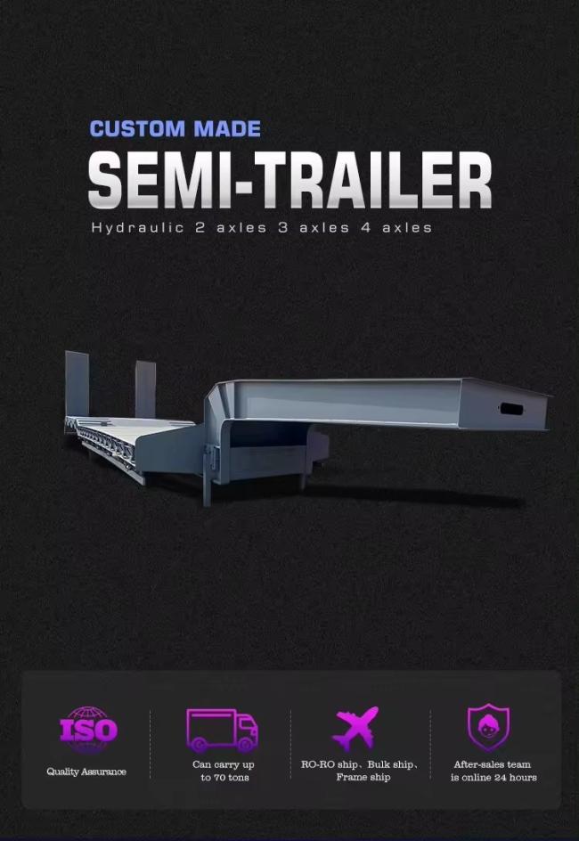 3 Axles 4 Axles Excavator Wheel Loader Low Bed Flatbed Truck Trailer Used for Large Equipment Hydraulic Ladder