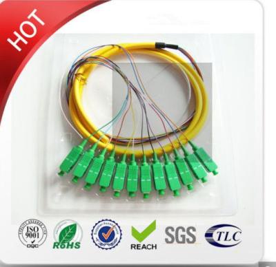 China LC/PC Multi Mode Om3 12core Mini Breakout Cable 3m Pigtail-G yellow PVC material diameter 2.0mm for sale