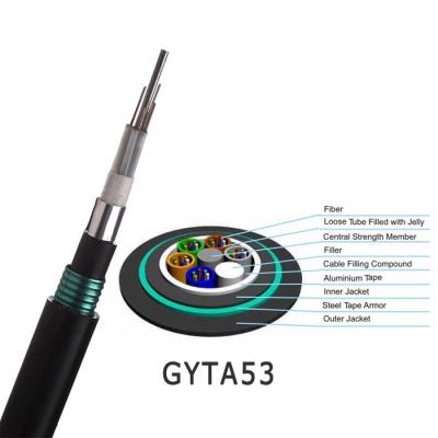 China 96core GYTA53 Loose Tube Stranding Direct Burial Double Armored Outdoor Fiber Optic Cable for sale