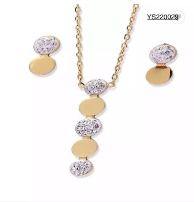 China Female Stainless Steel Jewelry Set High Drop Shaped Rhinestone Jewelry Necklace for sale