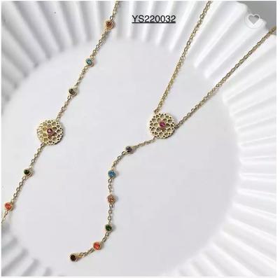China 18k Stainless Steel Jewelry Set Hollow Color Crystal Pendant Necklace Bracelet Set for sale