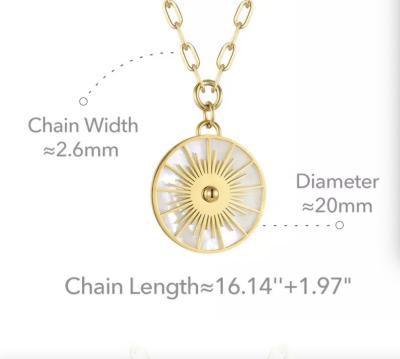 China White Fritillary Sun Pendant Necklace Gold Stainless Steel Necklace for sale