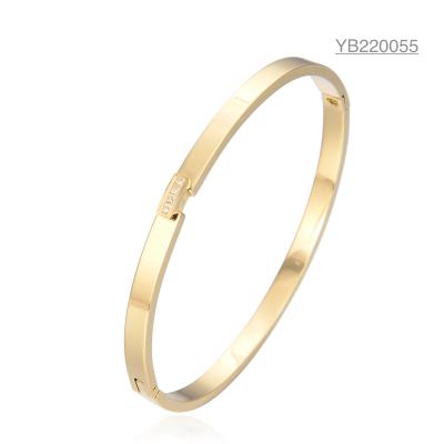 China 14 Karat Gold Stainless Steel Bangle Light Luxury Shiny Rhinestones Inlay Cuff Bangle for sale