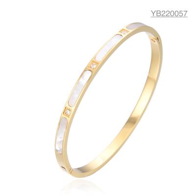 China Classic White Rhinestone Enamel Gold Bracelet Stainless Steel Luxury Bangle Bracelet for sale