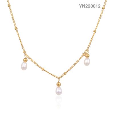 China White Small Pearl Tassel Pendant Necklace Lowkey Stainless Steel Chain Jewellery for sale