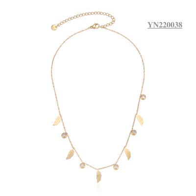 China K Gold Stainless Steel Fashion Necklaces High Luxury Leaf Rhinestone Tassel Necklace for sale
