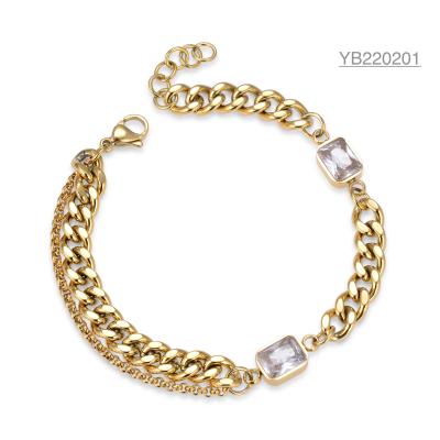 China 20cm CZ Gold Jewelry Bangle Thick Chain Big Rhinestone Bracelet for sale