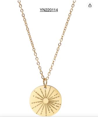China Stainless Steel 14k Gold Necklace Sunflower Engraved Pendant Necklace For Party for sale