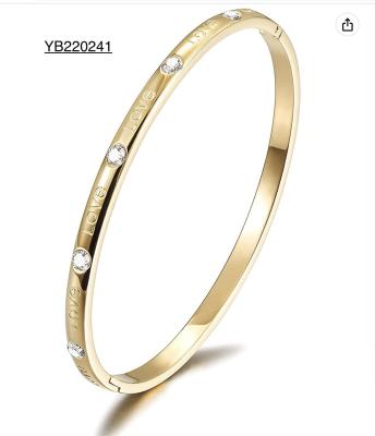 China Engagement Gold Rhinestone Bracelet LOVE Engraved Bangles For Women for sale