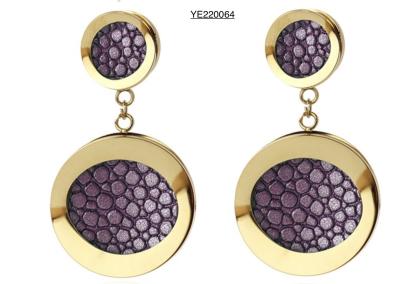 China Vintage Stainless Steel Gold Earrings 90s Retro Green Purple Round Drop Earrings for sale