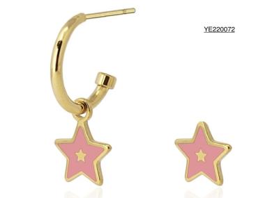 China Cute Pink Childlike Star Hoop Earrings 18K Gold Stainless Steel Earrings for sale