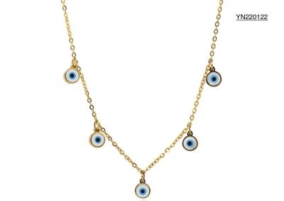 China 18k Gold Shell Pendant Jewelry 45cm Blue Devil's Eye Tassel Pendant Necklace for sale