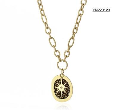 China Gold Stainless Steel Fashion Necklaces Black Bronzing Minority Sun Pendant Necklace for sale